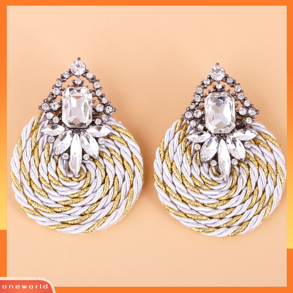 [WONE] 1pasang Wanita Buatan Tangan All-match Bulat Berlian Imitasi Drop Earring Perhiasan Fashion