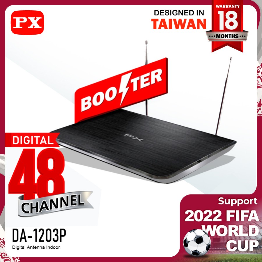 Antena TV Indoor Digital Analog DVB-T2 + Booster PX DA-1203P Resmi PX