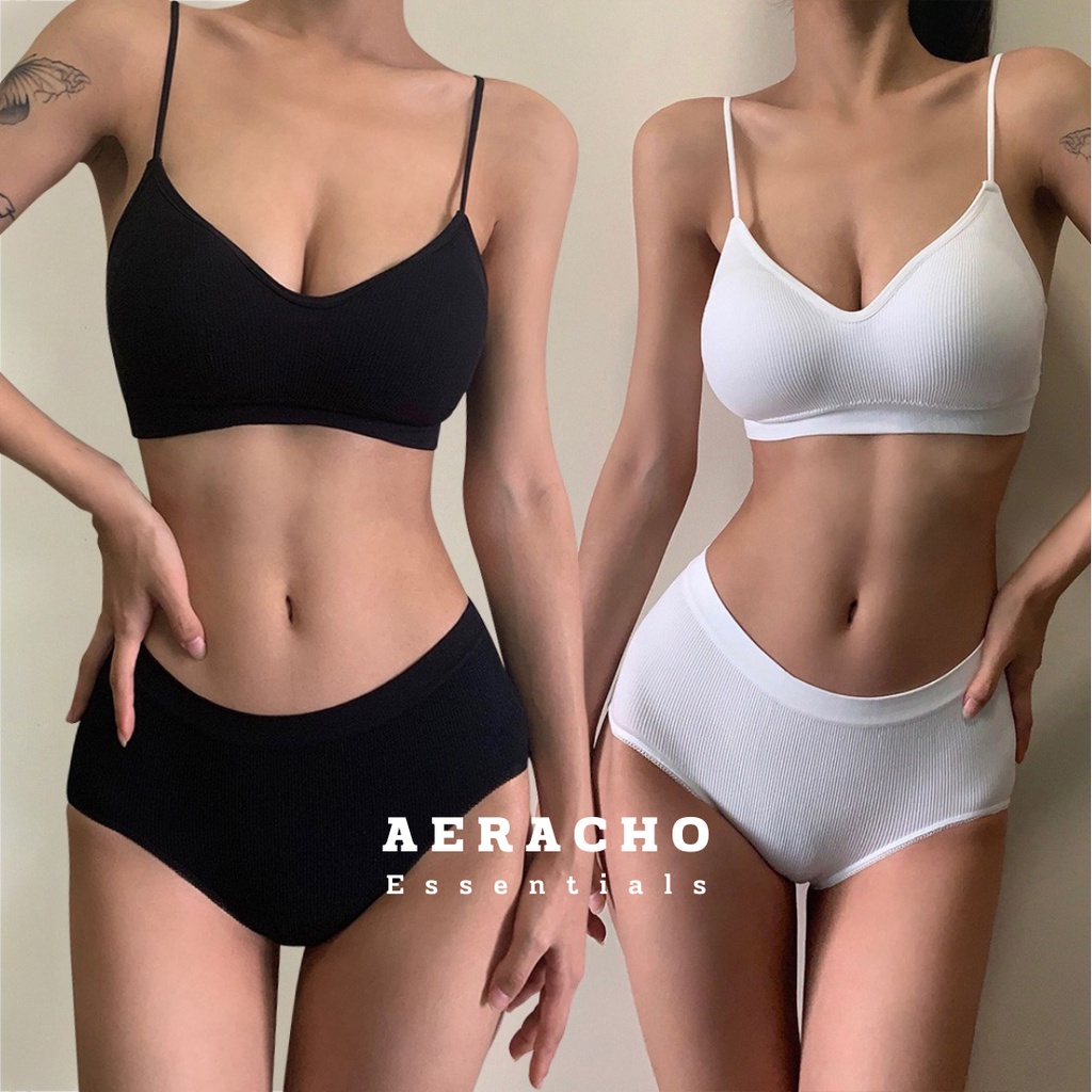 [ AERACHO ] Korean Set Bralette / Set Knit Bra Adem