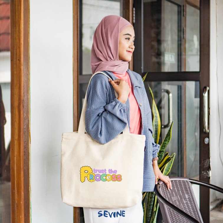 Sevine Tote Bag Kanvas Emily Resleting Kantong Tas Laptop Wanita Kuliah Sekolah Fashion Totebag Kerja Rainbow Aesthetic - DF