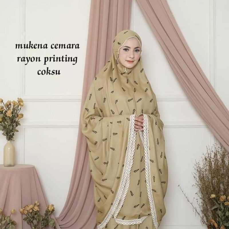 Mukena Cemara print | Mukena Rayon | Mukena Traveling | Free Bag