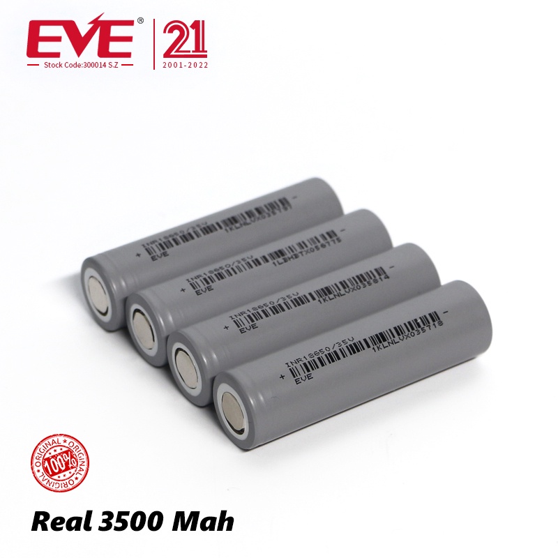 Baterai 18650 Flat Top EVE 3500 Mah Authentic Ori Real Test