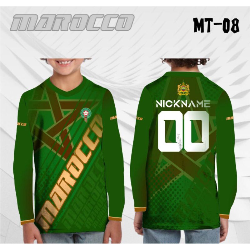 Jersey kaos bola timnas maroko anak lengan panjang