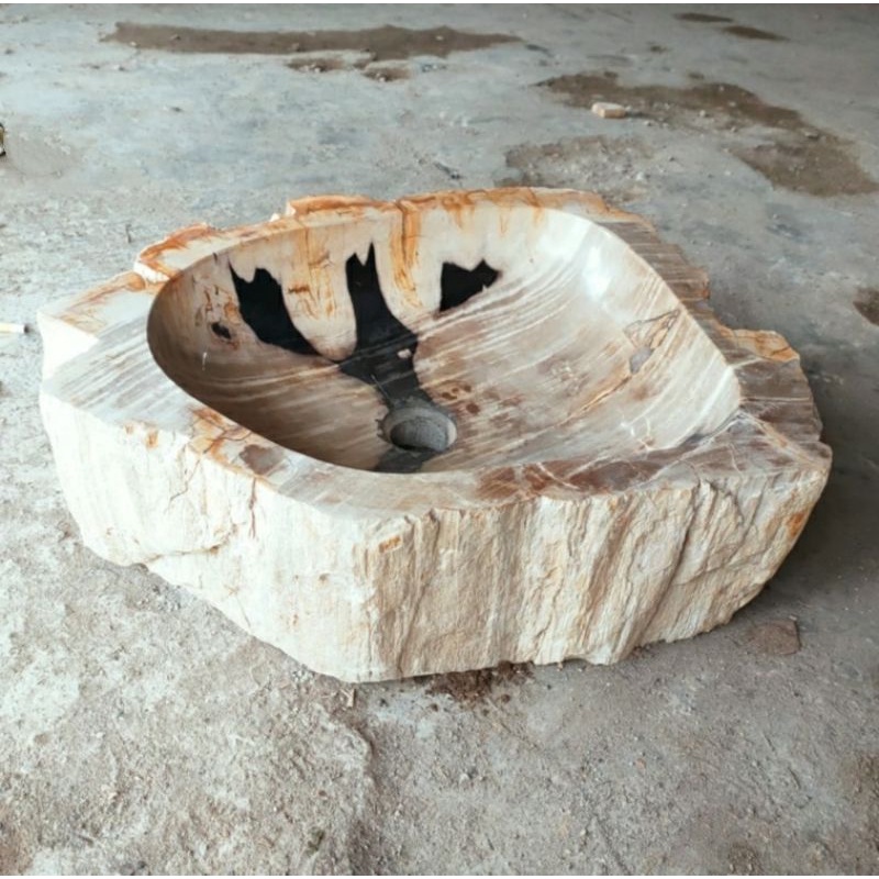Wastafel Fosil Kayu Asli