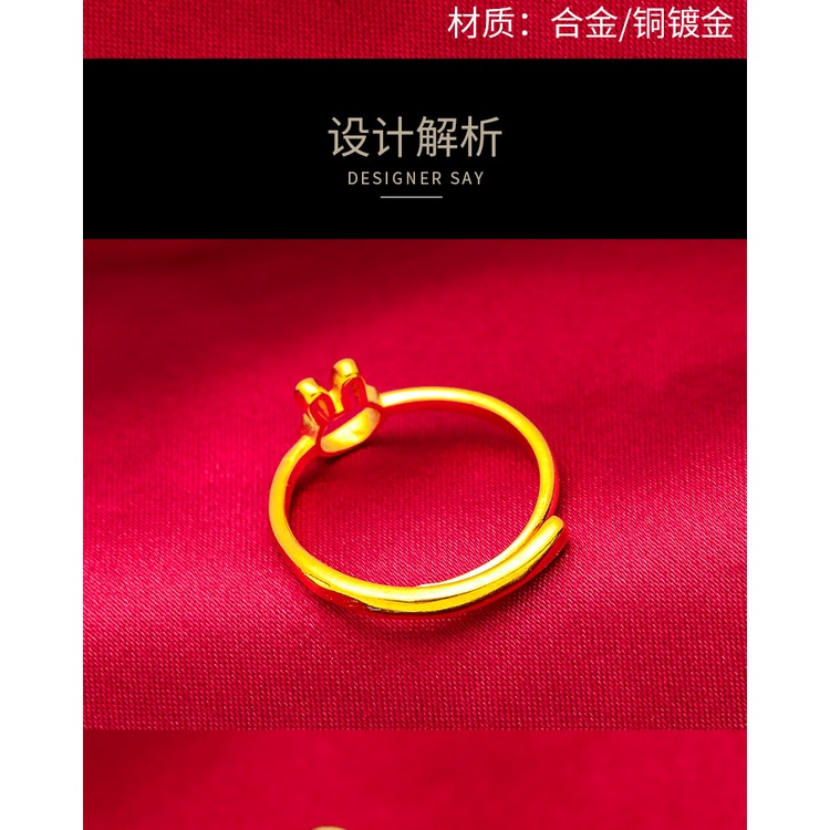 Goldkingdom Perhiasan Fashion Emas Asli Kadar 375 Bangkok Aksesoris Ready Stock Wanita Cincin Yang Dapat Disesuaikan Emas Frosted Bunny Cute Ring