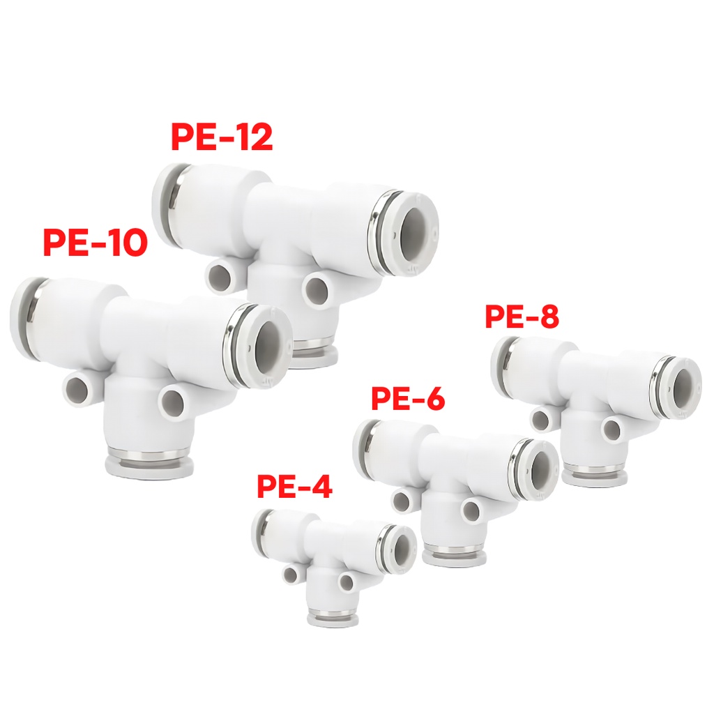 PE T connector Push In Fitting Konektor Slip Lock aeroponik Pneumatic Fitting 3 Arah Cabang T