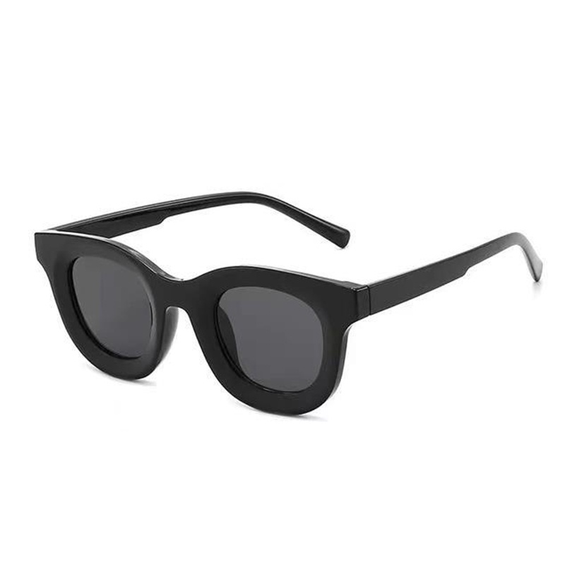 Kacamata Boldie Frame Tebal Skinny Hitam Persegi Panjang Uv400 Gaya Vintage Retro Untuk Wanita Dan Pria-Hitam bulat
