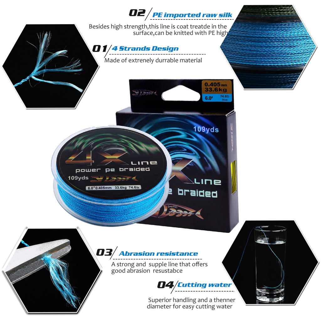 PE 4 Strands Braid Fishing Line 100M 4 Warna Kekuatan Super Kuat Dikepang 0.4-6.0 # Pancing