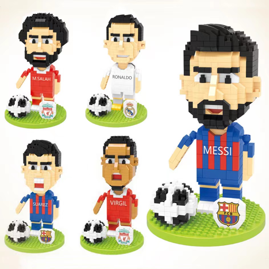 Kompatibel Dengan Lego Micro-Diamond Partikel Kecil Blok Bangunan Sepak Bola Bintang Anak Laki Hadiah Edukasi 3D Rakitan Mainan Messi C Luo