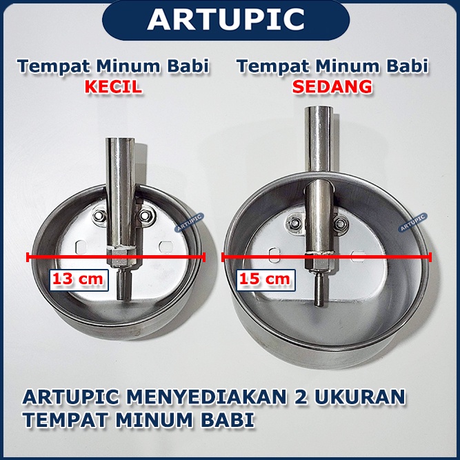 Tempat Minum Babi BESAR 21 CM Piglet Nipple Nipel Nepel Mangkok Minum Anak Babi Stainless Steel Drinking Bowl Artupic