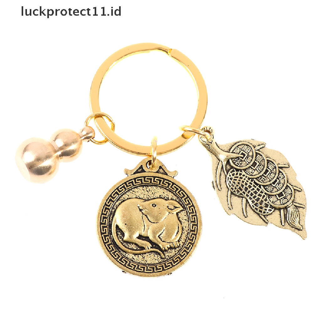 /Fashion Hot// Fashion// Vintage Zodiac Animal Keychain Liontin Tembaga Murni Dua Belas Zodiak Gantungan Kunci Mobil.