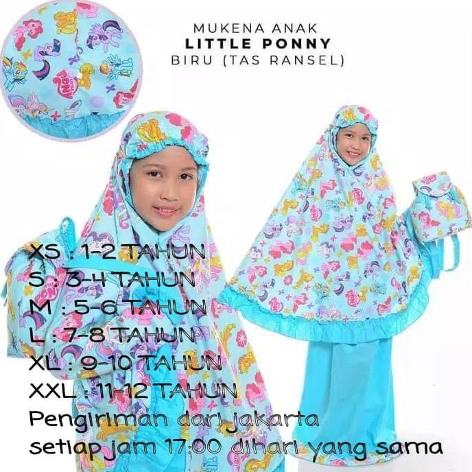 Mukena Anak Katun Little Pony Biru Tosca Tas Ransel Promo