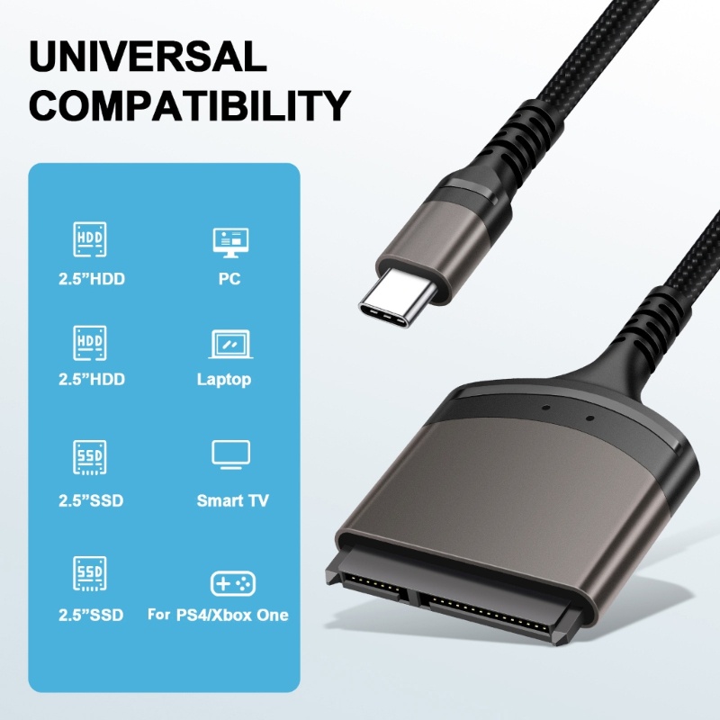 Zzz USB3.0 Tipe C Easy Drive Line to 3.0 Hard Disk Data Reader Untuk 2.5inch HDD SSD Adapter Kabel Aluminium Alloy -Shell