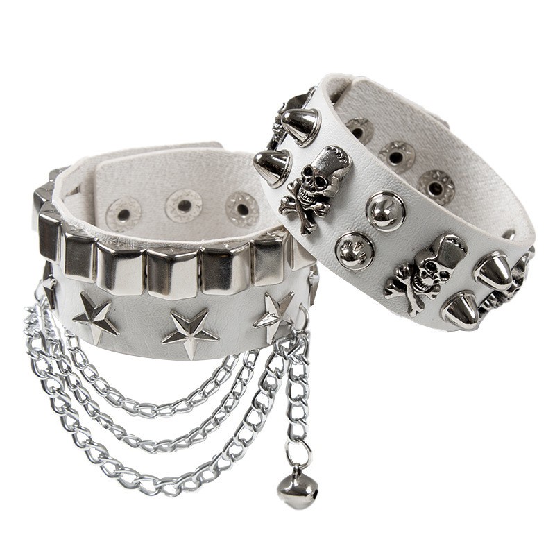 [Z H Jewelry] Hip Hop Rock Pria Fashion Motor Stainless Steel Multilayer Kulit Tengkorak Gelang/Aksesoris Perhiasan Pesta