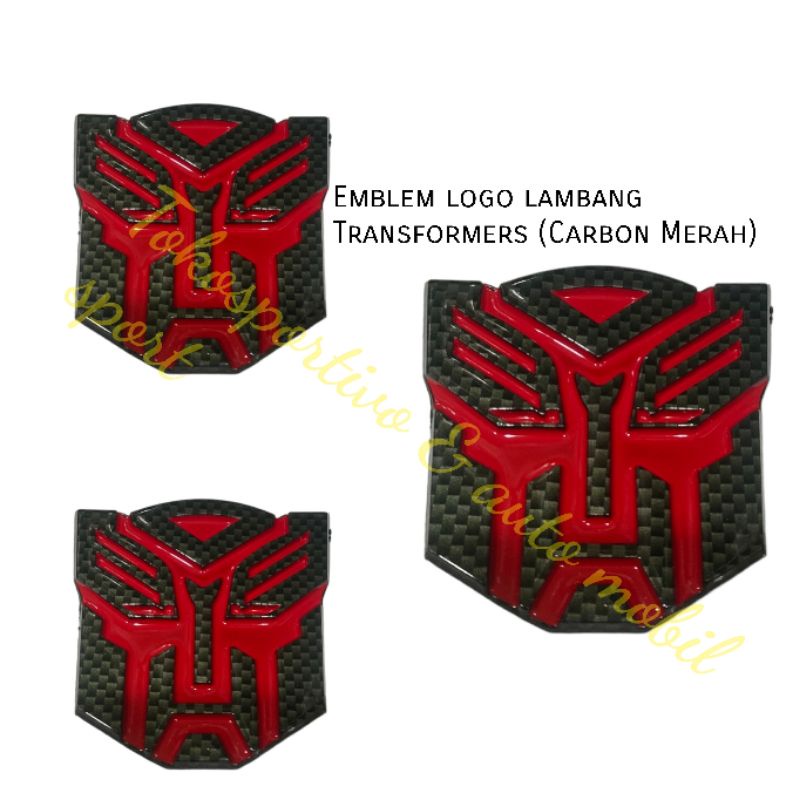 EMBLEM LOGO LAMBANG TRANSFORMERS CARBON MERAH MOBIL MOTOR
