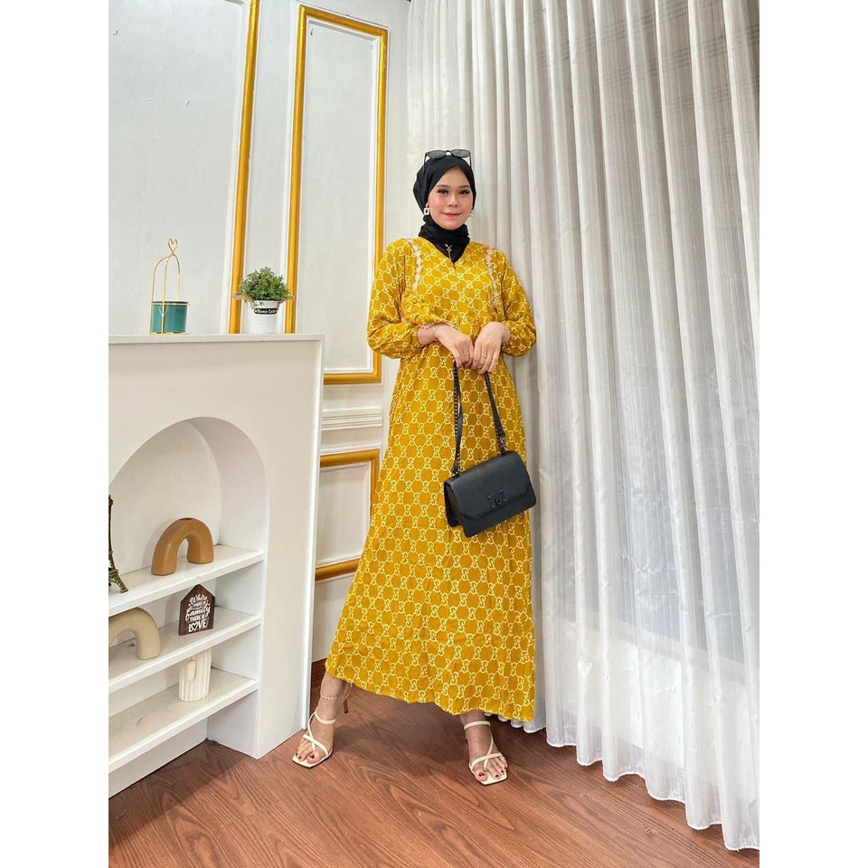 Hanifah Baju Gamis Wanita Muslim Terbaru Dress Rayon Motif Kekinian