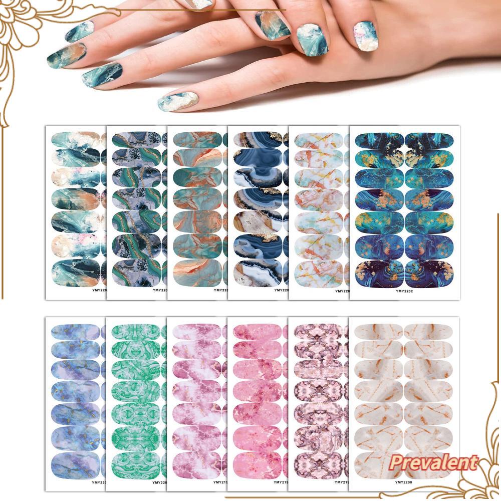 Preva 12lembar Stiker Kuku Tips Wanita Bungkus Full Anti Air Motif Marmer