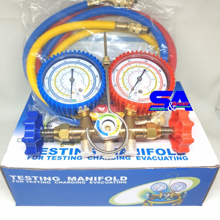 MANIFOLD DOUBLE MULTI SET SELANG/ALAT UKUR TEKANAN FREON R22-410-134