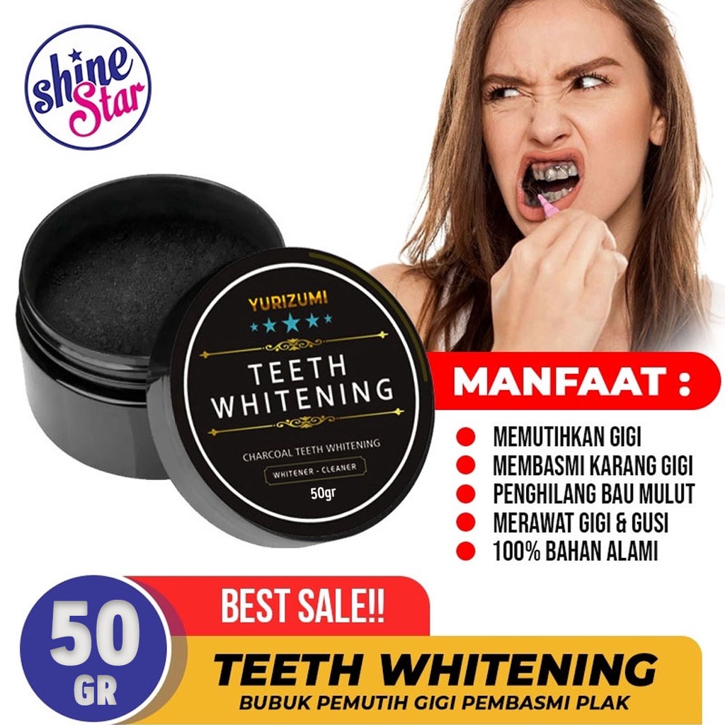 SHINE STAR - BISA COD [ ORIGINAL 100% HALAL ] Pemutih Gigi Kuning Alami Instant Permanen Yurizumi Teeth Whitening Powder 50gr