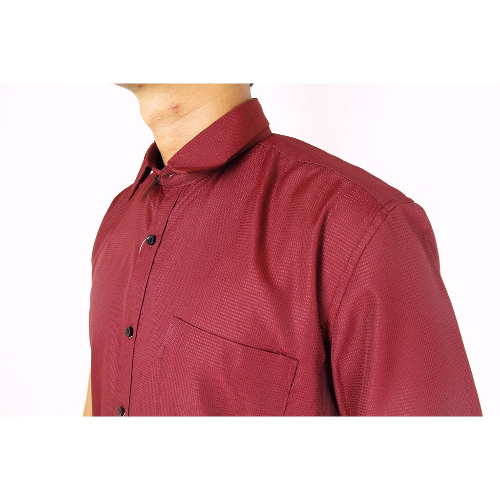 Kemeja Pria Reguler Stanley Adams Lengan Pendek Maroon Tekstur 25 | Hem Pria Reguler | Kemeja Branded Original 100% Matahari