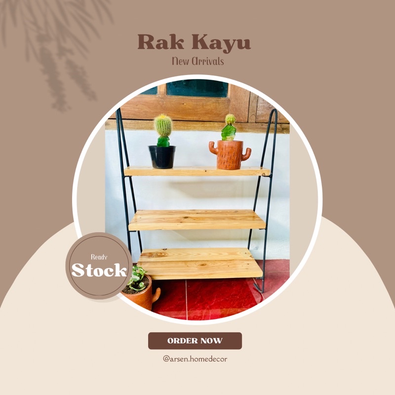 Rak kayu / Rak susun kayu / Rak susun / Rak Kaktus / Rak bunga aesthetic / Rak bunga kayu susun 3 / 