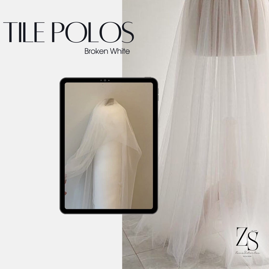 Kain Tile Tulle Halus Polos Soft Tulle Halus Lemas Premium Warna Putih Tulang Broken White