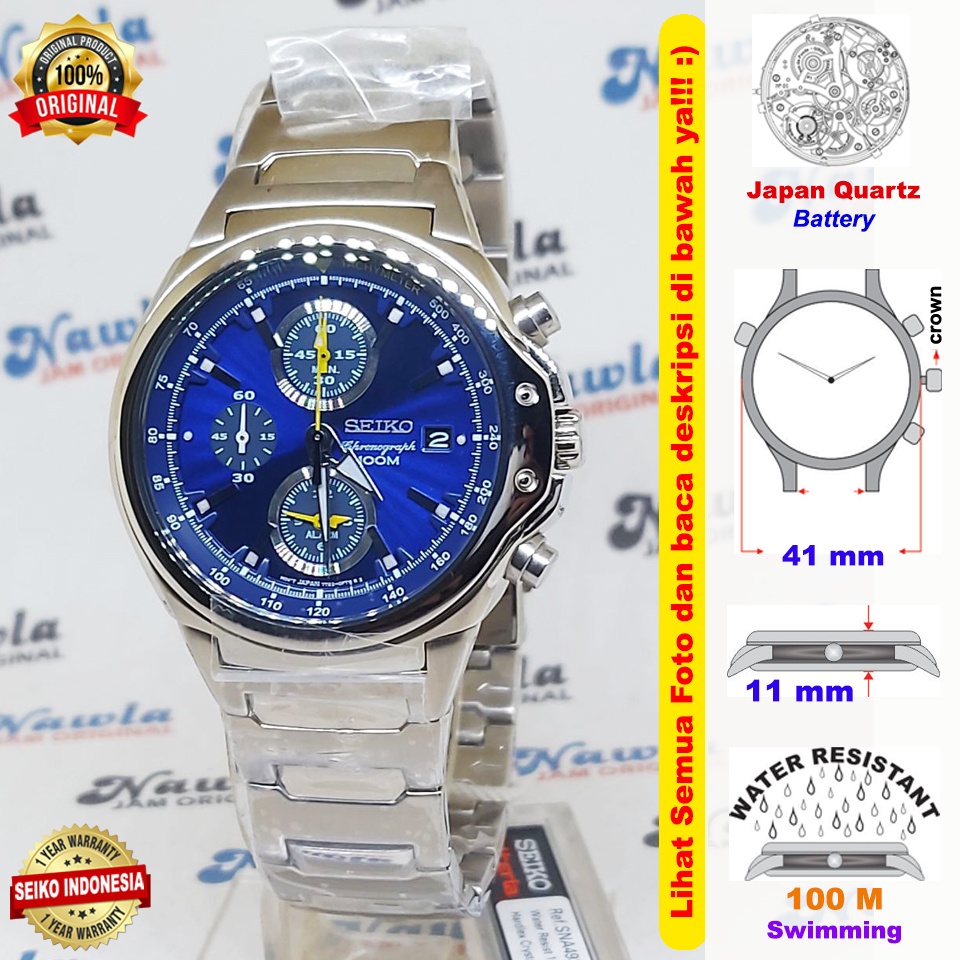 Seiko Quartz SNA493P1 Chronograph Blue Dial - Jam Tangan Pria SNA493