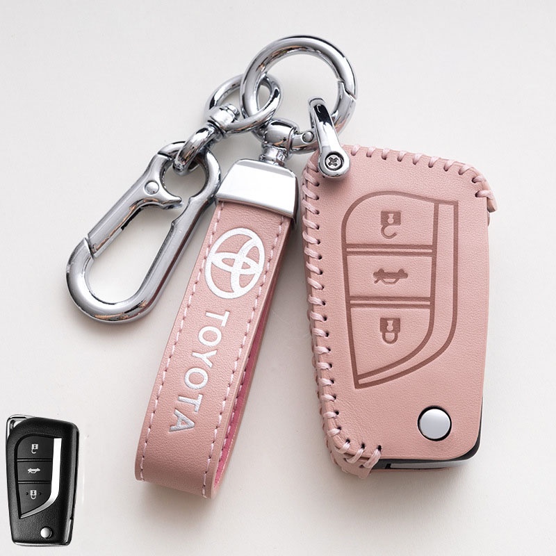 Leather Key Cover Case Casing Kunci Remote Mobil Untuk Toyota Vios Hilux Revo Innova Fortuner Harrier Camry Vellfire Alphard Vellfire Estima Yaris