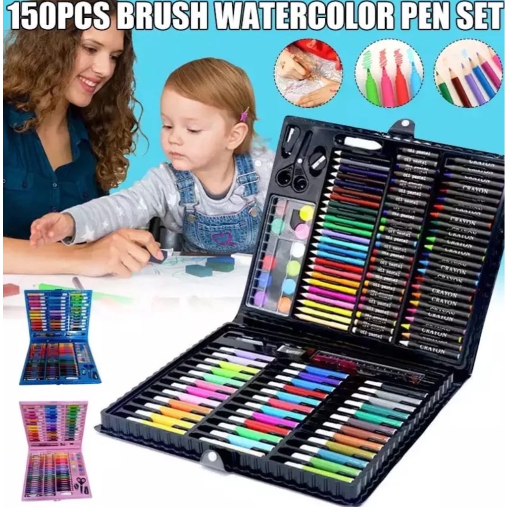 Crayon 1 Set Isi 208pcs Alat Menggambar Stationery Paints Kids Children Painting Drawing Tools Set with Colored Pencil-Krayon Mewarnai Anak Viral Art Set 150pcs Melukis Anak-anak Spidol Crayon Cat Air Pensil Warna Lengkap