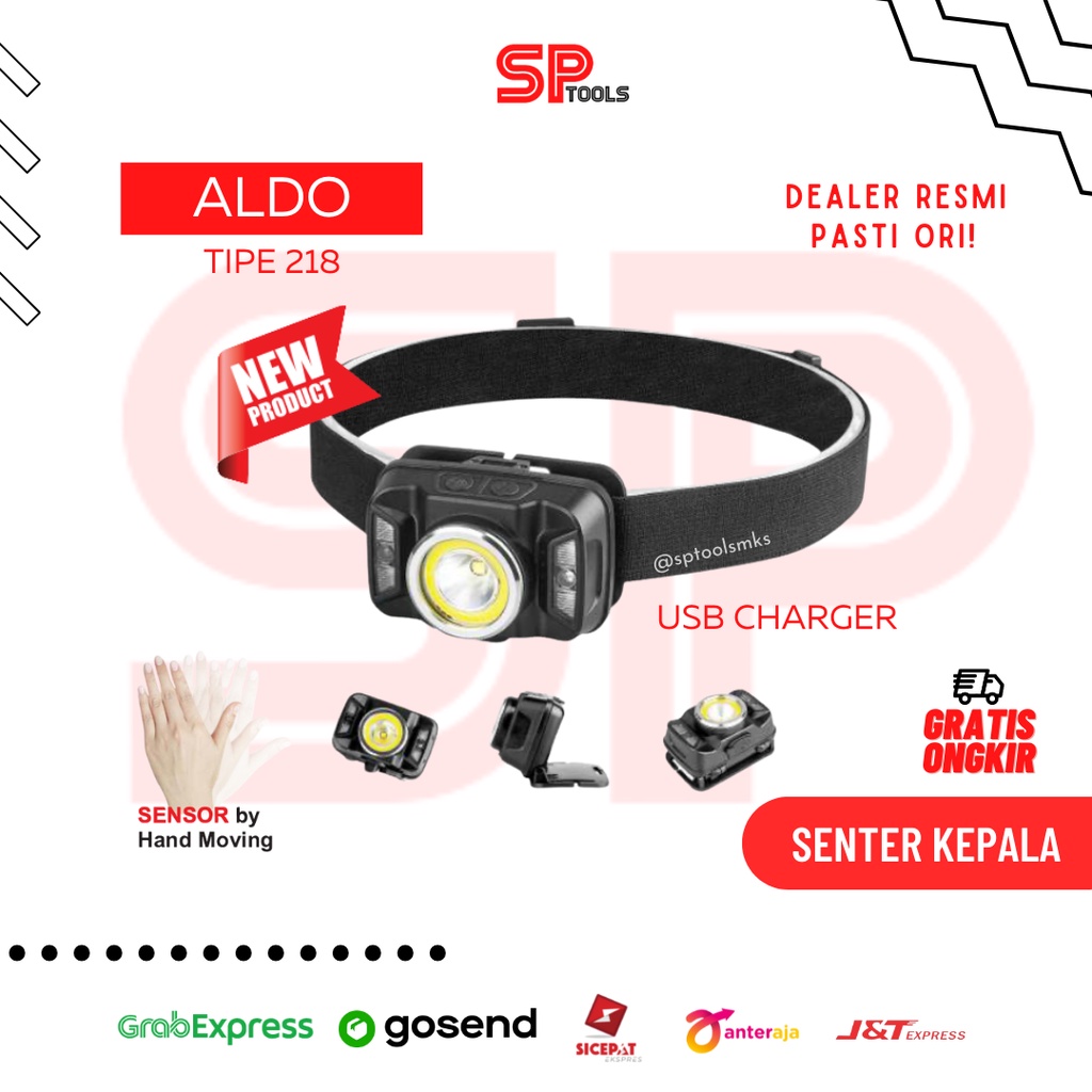 SENTER KEPALA LED / SENSOR HEADLAMP / LAMPU KEPALA CHARGE ALDO 218