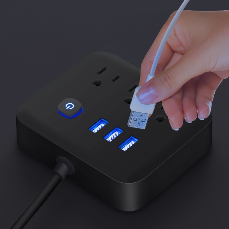 Zzz Surge Protector Power Strip Dengan 3outlet AC &amp; 3port USB 900joule Untuk Rumah