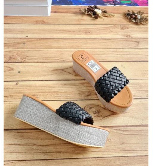 Terlaris ABBUSHOES YM 16 wedges sandal anyaman  wanita 7cm