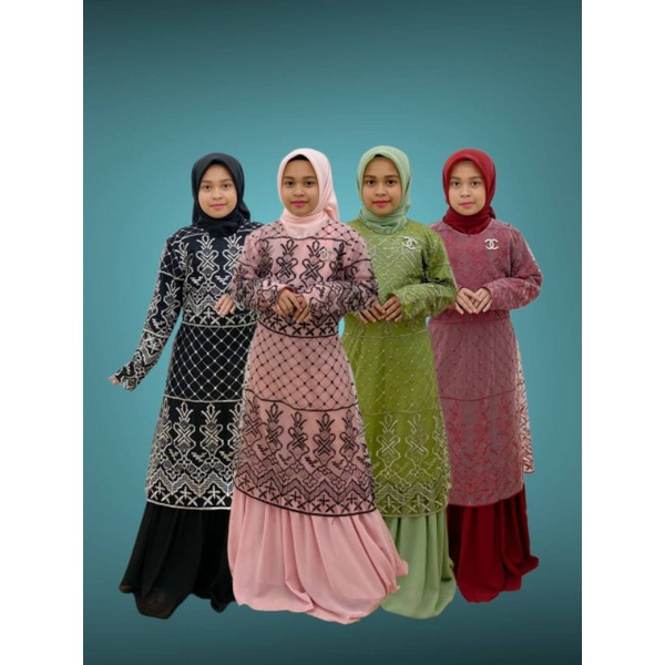 PB Prilly Busana - VELISA DRESS ANAK TILE BORDIR MIX CERUTY MALAYSIA - GAMIS ANAK BRUKAT - GAMIS PESTA ANAK