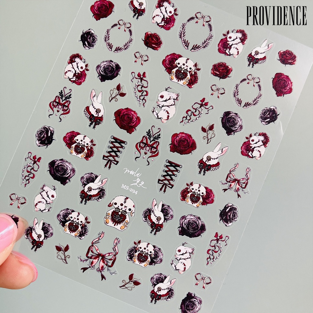 Providence Nail Art Stiker Perekat Diri Tidak Luntur Mudah Tempel Yang Dapat Dilepas DIY Ultra Tipis Kartun Hewan Gaya Gelap Kelinci Kuku Patch Perlengkapan Kuku