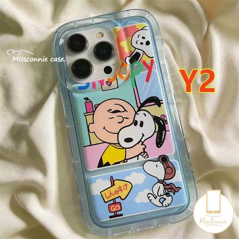 IPHONE Casing Ponsel Airbag Shockproof Bening Kompatibel Untuk Iphone11 14 13 12 Pro MAX XR 78 6 6S Plus X XS MAX Kartun Lucu Snoopy Transparan Lembut TPU Back Cover