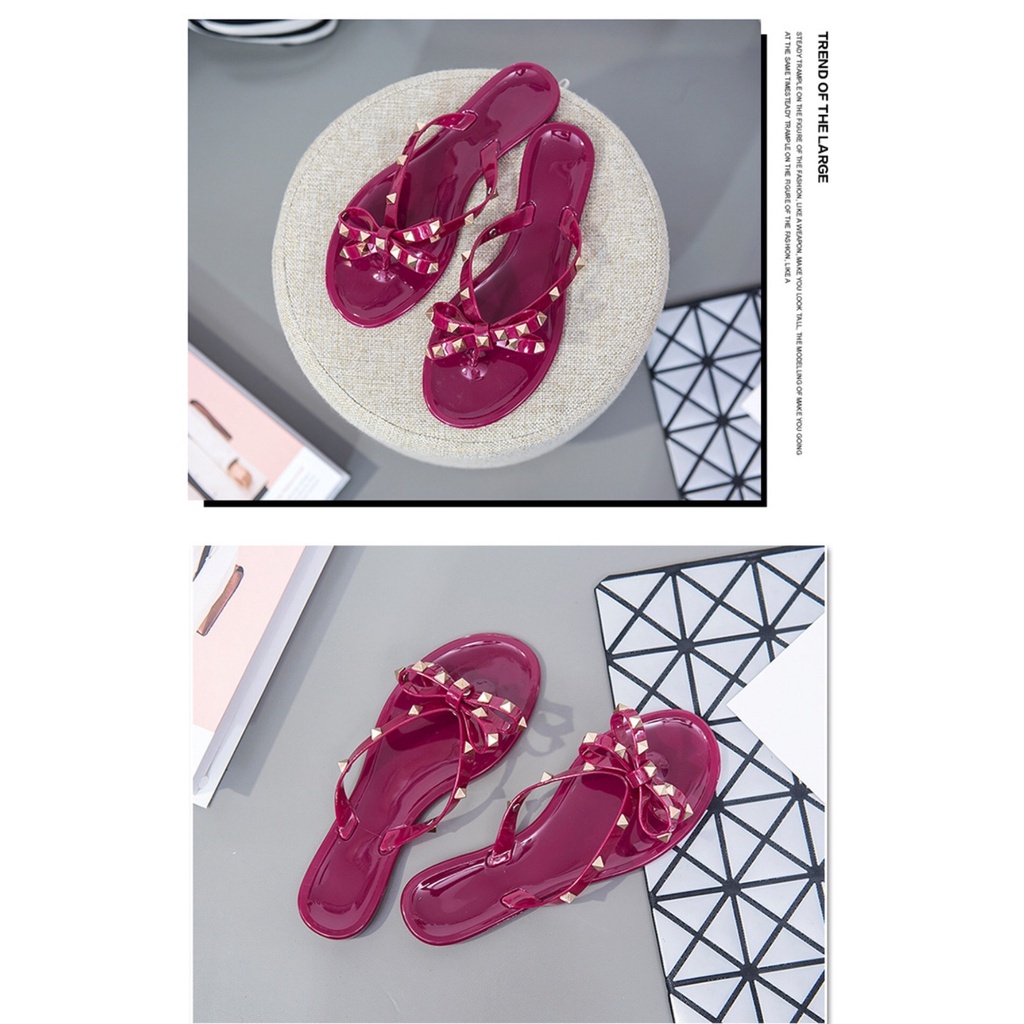 Minipetite SD2216 Sandal Wanita Valen Sendal Jepit Jelly Wanita Pita Model Vltno Rockstud Slipper Super Cantik Simple Elegant Import