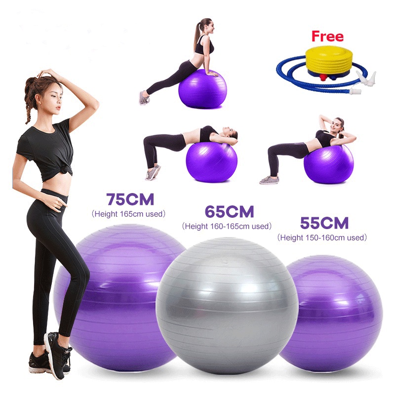 Gym Ball Yoga Ball Therapy Ball PVC Premium Bola yoga alat olahraga Gym ball 55cm,65cm,75cm Bonus Pompa