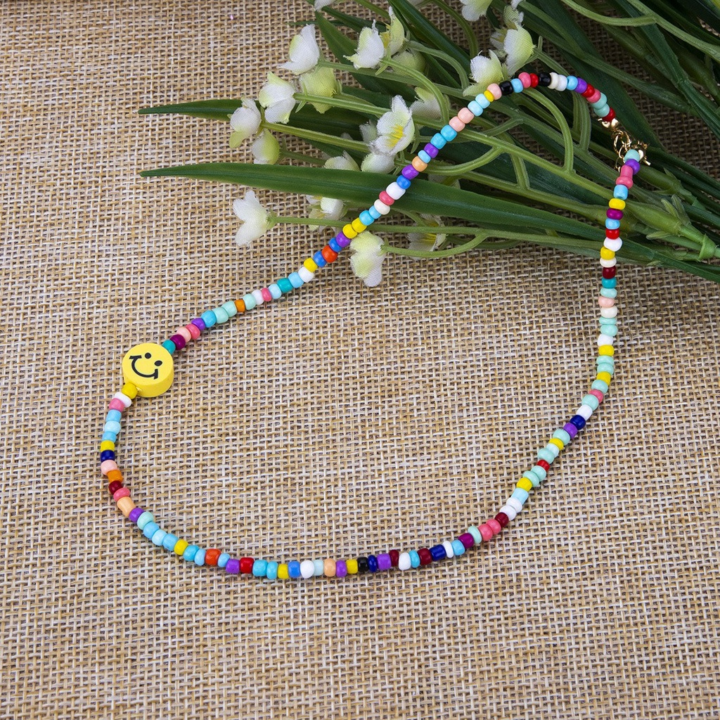 RRNS 146 Kalung Choker Wanita Mutiara Korea Fashion Gaya Vintage Warna Warni Smile