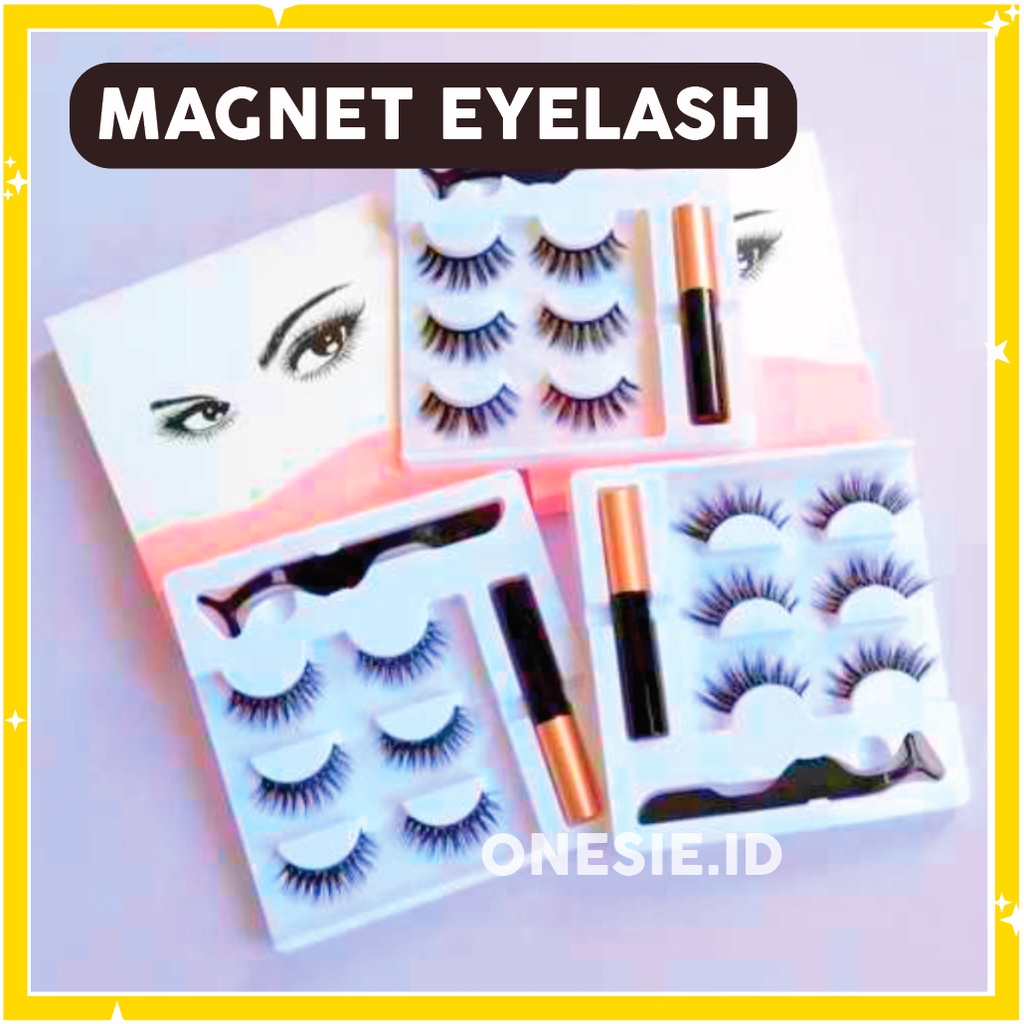 3 Pasang Bulu Mata Palsu + Eyeliner Magnet + Tweezer Magnetic Eyelash XX084