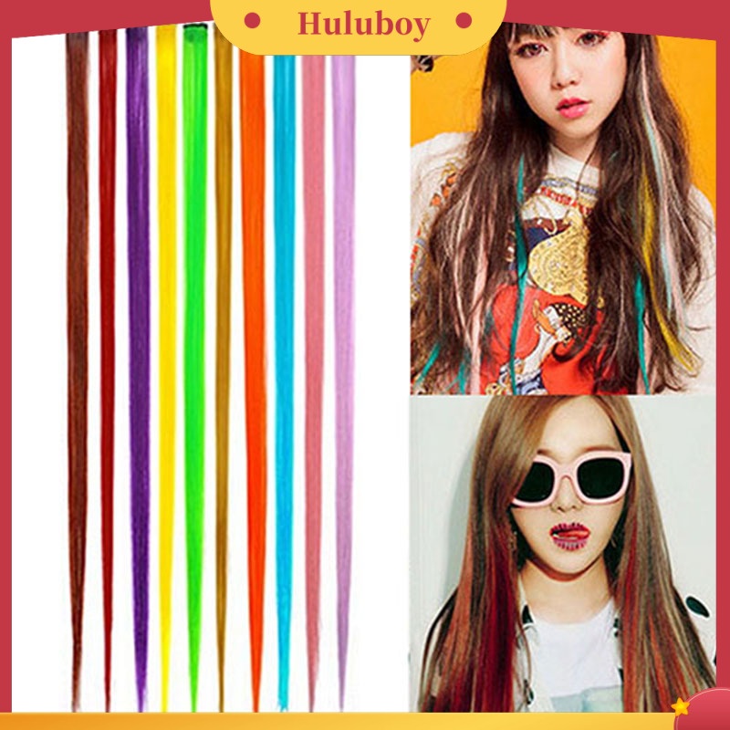 Rambut Extensions Sintetis Model Panjang Lurus Warna-Warni Untuk Wanita