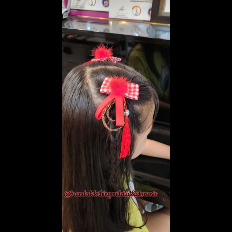 JEPIT RAMBUT IMLEK IMPORT / JEPIT RAMBUT ANAK IMLEK / JEPITAN RAMBUT MERAH / JEPITAN PITA CNY / JEPI