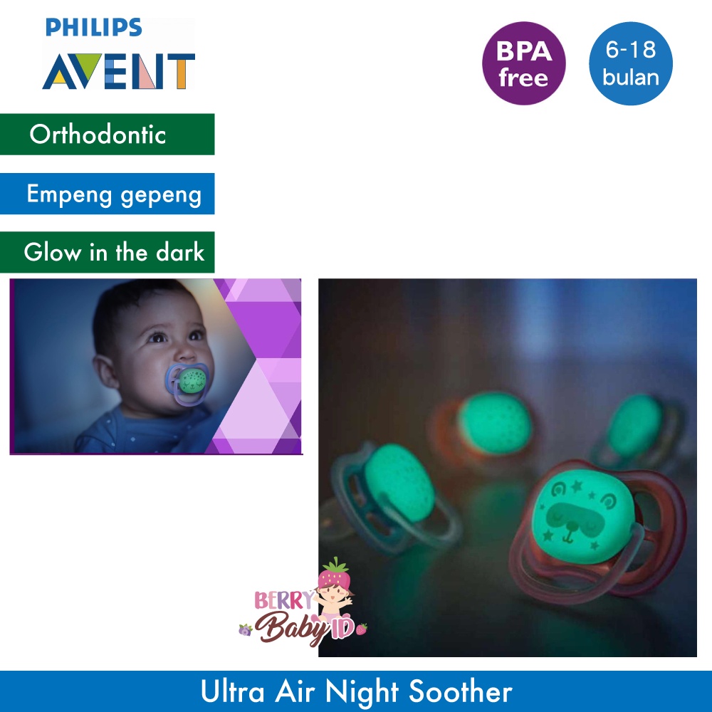 Philips Avent Ultra Air Night Soother 6-18m Pacifier Empeng Bayi Berry Mart