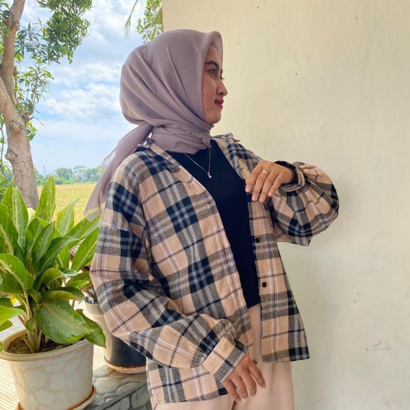 FLANEL WANITA KIMBERLY OVERSIZE KEMEJA LENGAN BALON