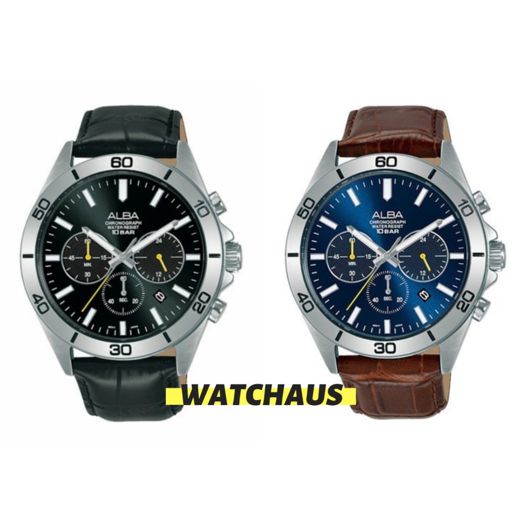 JAM TANGAN PRIA ALBA AT3H31 AT3H33 CHRONOGRAPH LEATHER STRAP ORIGINAL