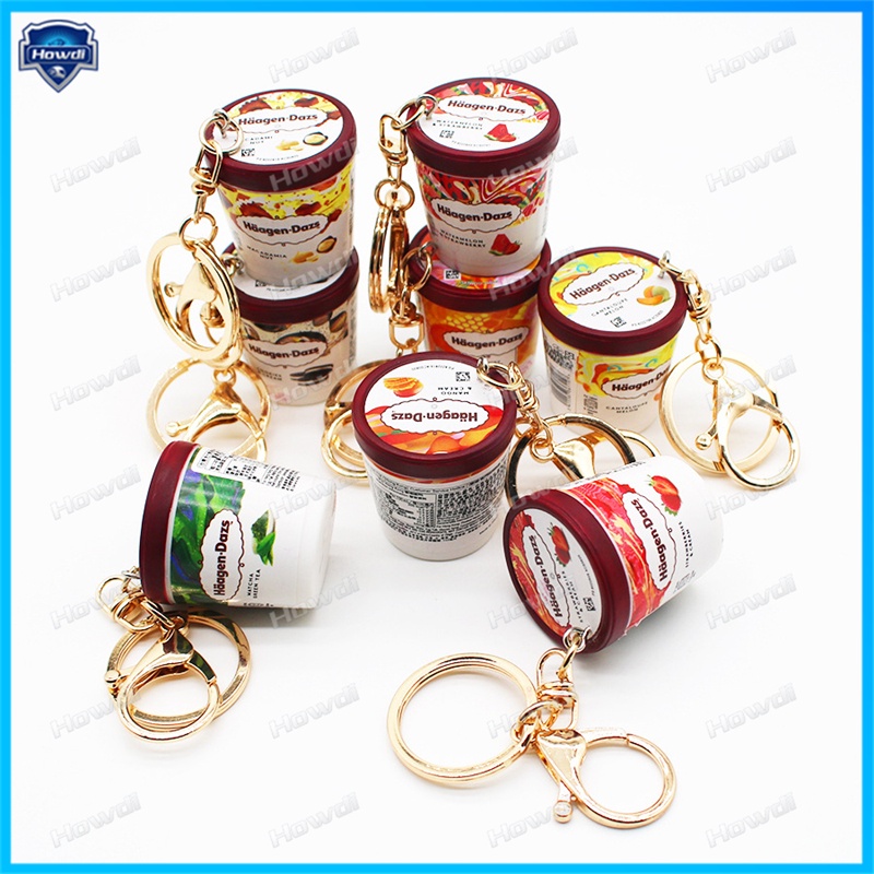 Haagen Dazs Ice Cream Key Chain Milk Tea Cup Gantungan Kunci Makanan Boneka Menawan Couple Tas Liontin Gantungan Kunci Mobil