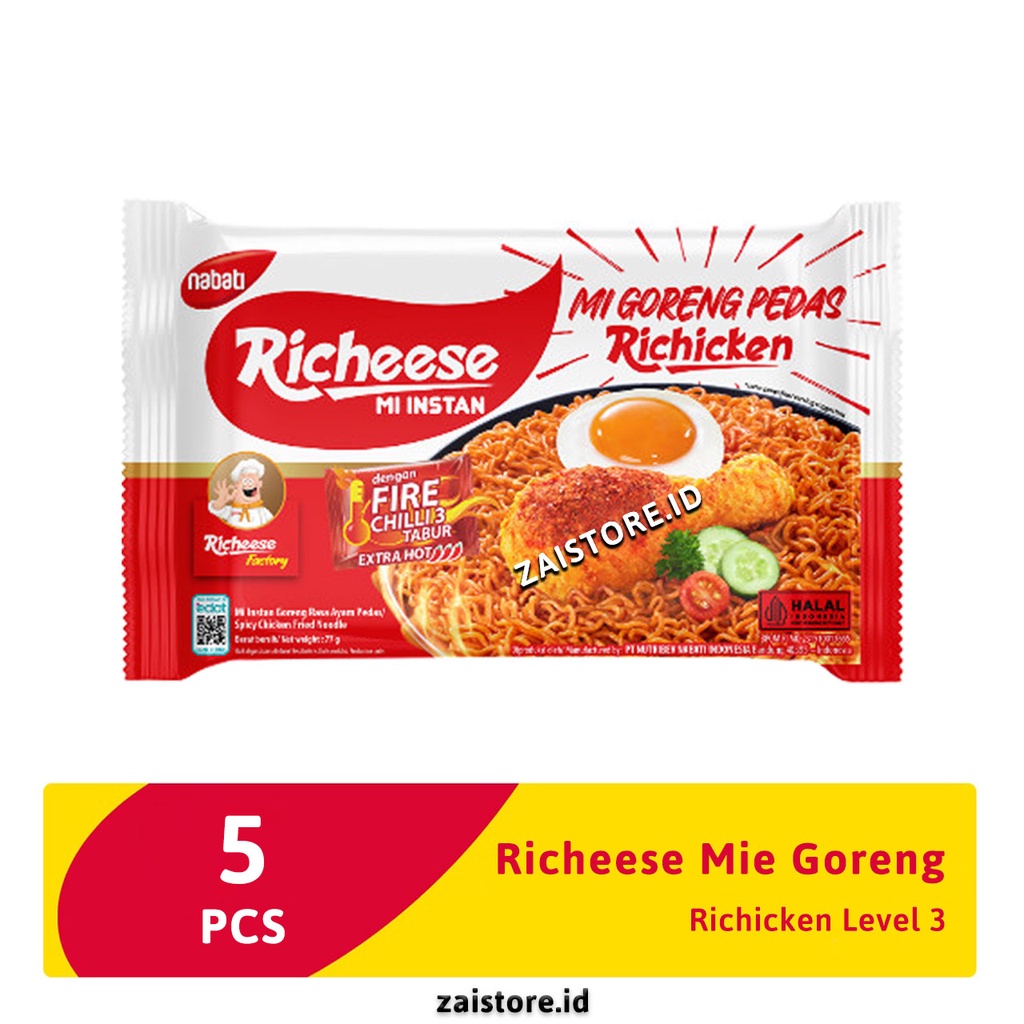 

Richeese Mie Goreng Richicken (Isi 5 Pcs) | Fire Chilli Level 3 Extra Hot - Free Bubble Wrap & Dus