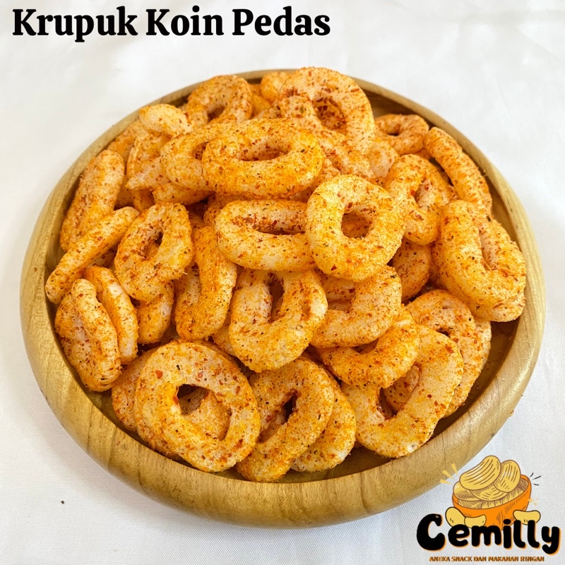 [CEMILLY] 1000gr Ring Pedas Setan Krupuk Koin Pedas Krupuk Ikan Pedas Cemilan Snack Kiloan