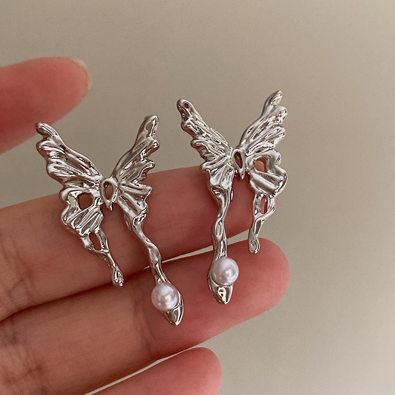 Aksesoris Anting Kupu-Kupu Mutiara Metalik Aksesoris Fashion Halus Ringan Mewah