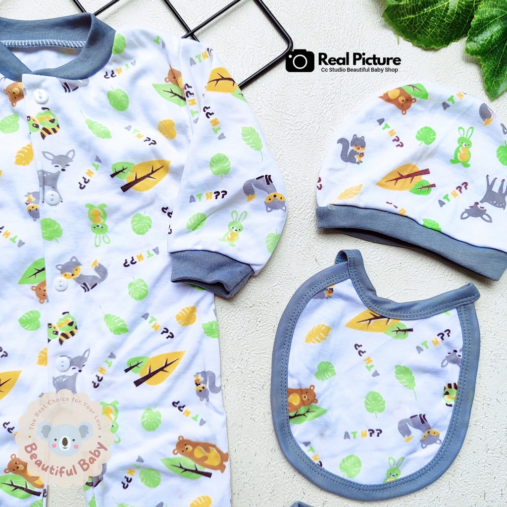 Baby.ou - Sleepsuit Bayi Newborn 4 in 1 Motif Animals / Jumper Bayi NB Murah / Bau Kodok Bayi Lucu / Jumsuit Bayi Baru Lahir