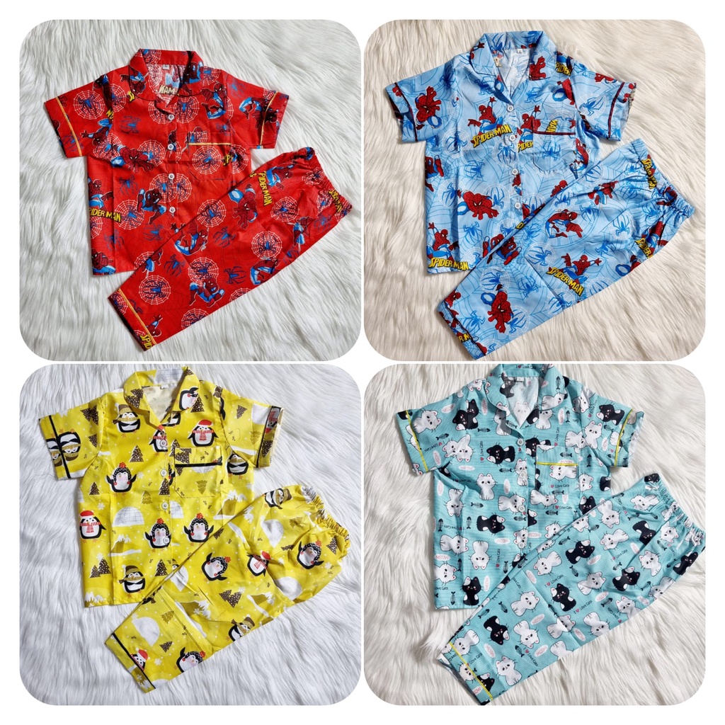 Paket Usaha Baju Tidur Piyama Anak Dapat 3 PCS 1-5 Tahun Motif Karakter Lucu Kekinian Murah